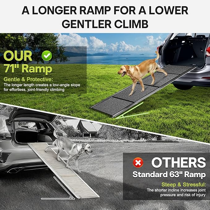 ?윎?윆'' & ?윇?윃" Wide Dog Ramp for Large Dogs, Holds 250LBS & Gentle Slope for Joint Care - Dog Car Ramp with Upgrade Non-Slip Surface - Portable Folding Pet Ramps for Senior Pets Enter into SUV, Truck