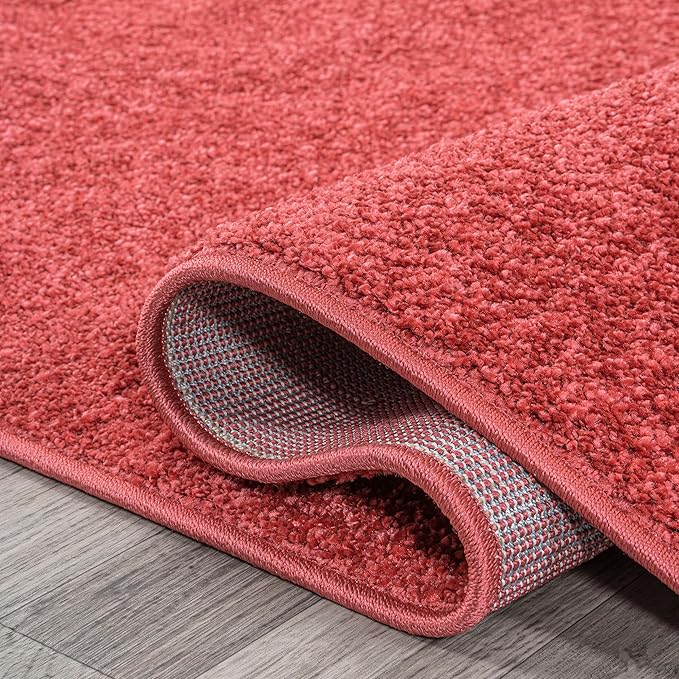 JONATHAN Y Haze Solid Low-Pile Red 5x5 Square Indoor Area Rug, Coastal,Bohemian,Minimalist,Classic, Easy-Cleaning for Living Room,Bedroom,Kitchen,Pet Friendly,Non-Shedding (SEU100E-5SQ)