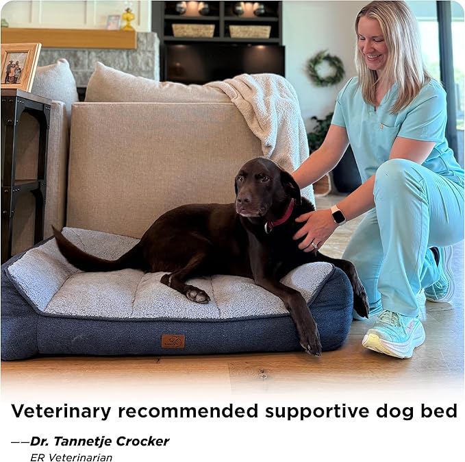 Bedsure SupportMax Orthopedic Dog Bed Medium Size Dog - Extra Thick Supportive Medium Dogs Beds with Waterproof Washable Cover, Comfort Pet Bed Sofa with Soft Sherpa and Nonskid Bottom, Beige, 35"