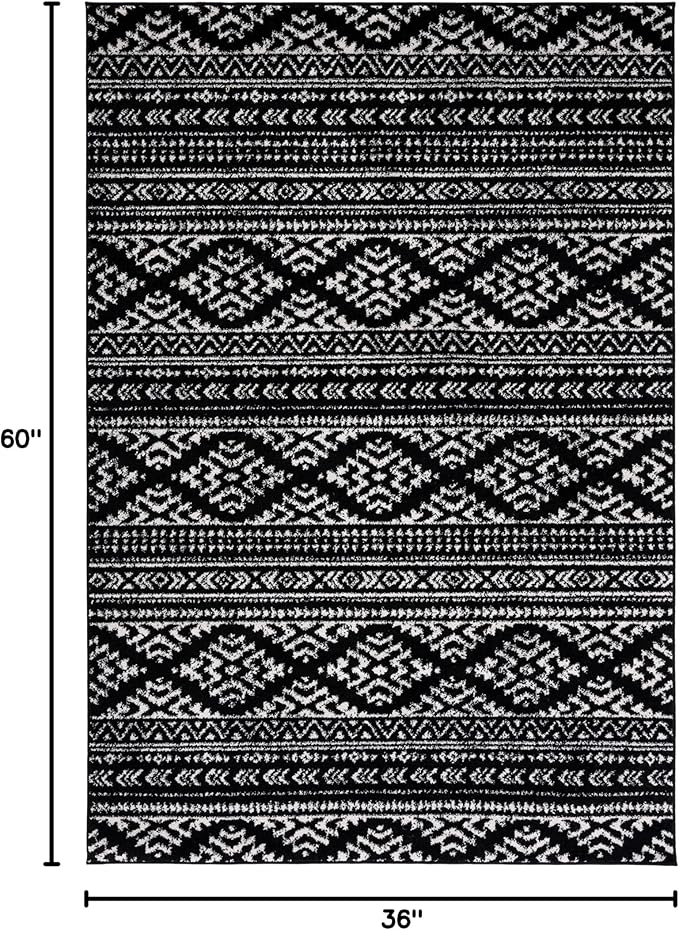 SAFAVIEH Area Rug 3x5 - Tulum Collection - Black & Ivory, Moroccan Boho Tribal Design, Non-Shedding & Easy to Clean, Ideal for Entryway, Foyer, Accent Space, Bedroom (TUL272Z)