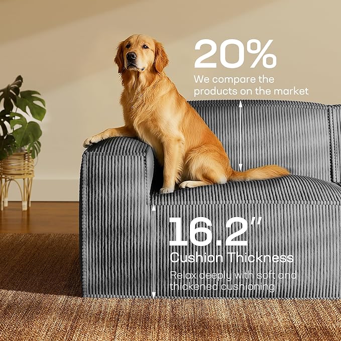 Marsail Modular Sectional Sofa, 142" U-Shaped Modular Sectional Couch with Deep Seat, Freely Combinable Sectional Cloud Sofa for Living Room, No Assembly, Plush Corduroy Fabric, Grey