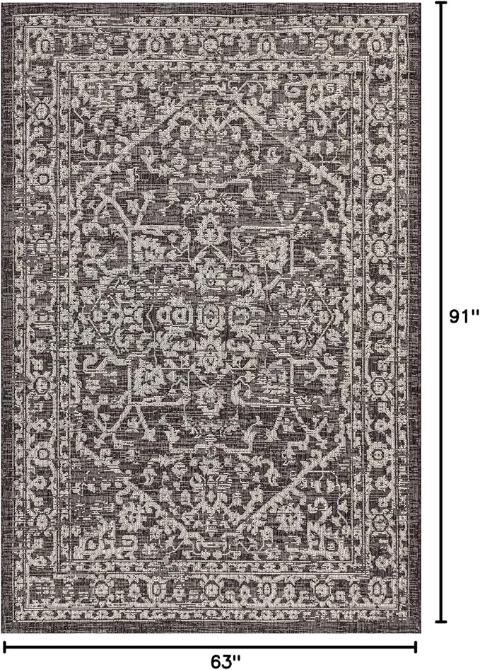 JONATHAN Y Boho Medallion Indoor Outdoor Area Rug 5X8 Black/Gray, Malta Textured Weave for Backyard, Patio, Porch, Easy-Cleaning, High Traffic, Pet-Friendly, Non-Shedding (SMB104C-5)