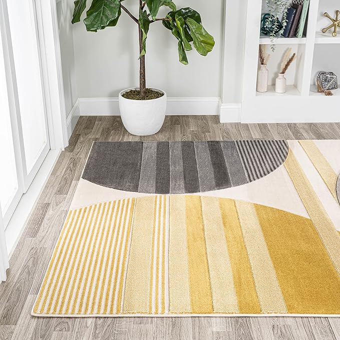 JONATHAN Y Striped Circles Gray/Yellow/Cream Indoor Area Rug 4X6 ft, Nicky Geometric for Living Room, Bedroom, Kitchen, Office, Easy-Cleaning, High Traffic, Pet-Friendly, Non-Shedding UNQ100A-4