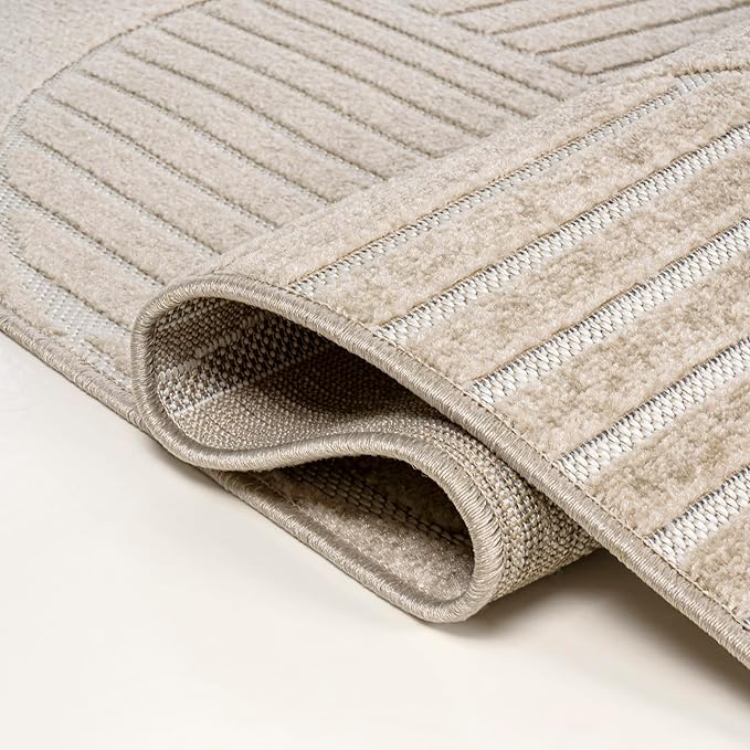 JONATHAN Y Nordby High-Low Arch Striped Indoor/Outdoor Area Rug, 3x5, Beige/Cream, for Patio, Backyard, Living Room, Bedroom, Office, Hose-Washable (SCN104E-3)