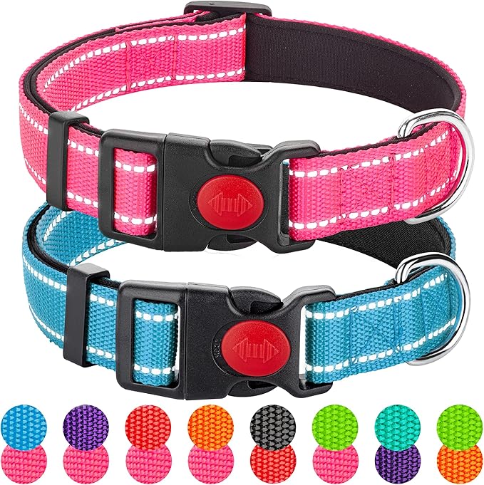 2 Pack Reflective Dog Collars for Medium Large and Small Breed Dogs Male Female,Padded Soft Durable Nylon Neoprene Collar for Puppy Dogs Girl Boy with Quick Release Safety Buckle,Pink,Blue,M