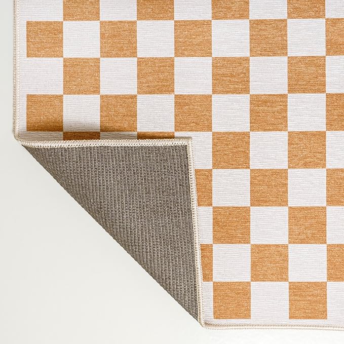 JONATHAN Y Machine Washable Gold/Cream Indoor Area Rug 8X10 ft, Ainsley Modern Cottage Checkerboard for Living Room, Bedroom, Kitchen, Office, Easy-Cleaning, Pet-Friendly, Non-Shedding WSH126B-8
