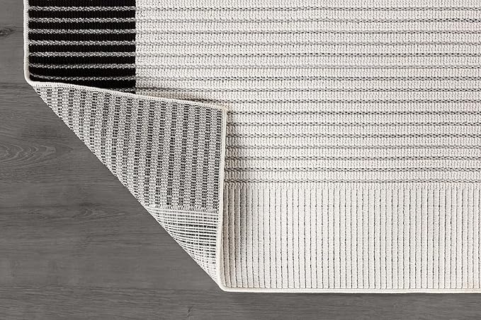 Modern Micro Loop Indoor Runner Rugs for Living Room Bedroom Kitchen Geometric Striped Black-White 2x7 Luxury Durable Low and High Pile Non-Shedding Stain Resistant Soft Area Carpet 2 x 7