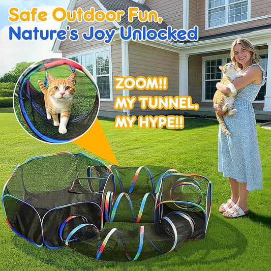 Outdoor Cat Enclosure - 5-in-1 Portable Cat Tunnels with Tent, Cube, Collapsible Catio for Cat Run Outside, Pop up Enclosed Playground for Indoor Cats, Kitty & Small Animals