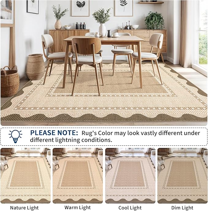 GarveeHome Washable 8x10 Area Rugs with Non Slip Backing, Large Solid Rugs for Living Room Bedroom, Modern Border Neutral Soft Carpet, Stain-Resistant Floor Mats for Nursery, Home Decor, Linen Color