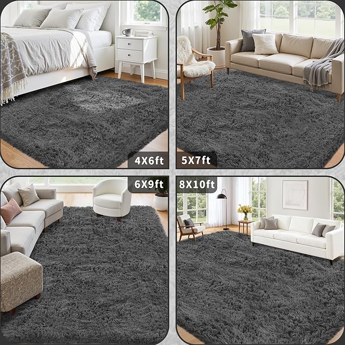 8x10 Area Rug for Living Room: Ultra Soft Fluffy Rug Modern Large Thicked Shag Rug for Bedroom Non Slip Indoor Fuzzy Carpets for Girls Kids Room Nursery Dorm Home Decor Grey