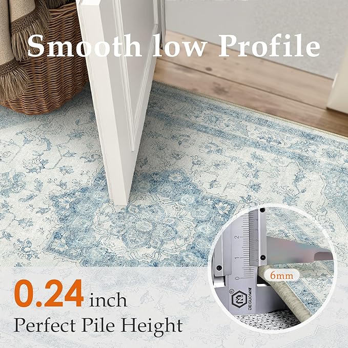 Blue Runner Rug 2x6 Washable Vintage Carpet for Hallway Kitchen Soft Retro Low Pile Thin Indoor Runner Non Slip Oriental Medallion Long Throw Rug for Bathroom Bedroom Laundry Dining Room