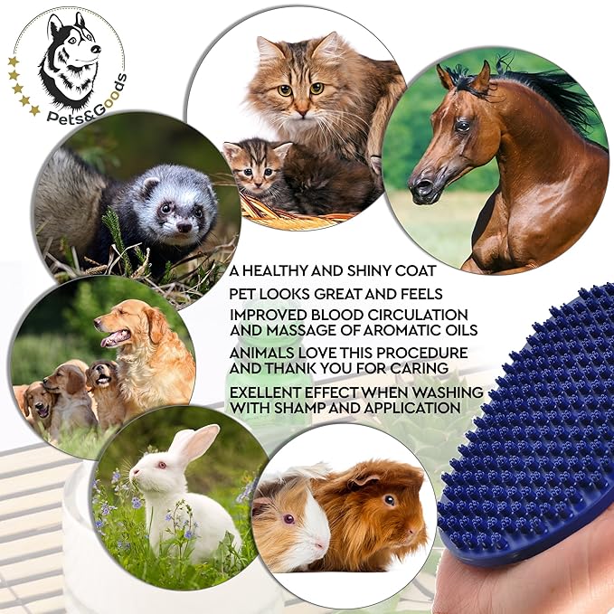 Pets&Goods Rubber Grooming Brush for Dogs & Cats - Gentle Deshedding Bath Brush for Short & Medium Hair - Soft Bristles, Anti-Slip Grip, Easy to Clean
