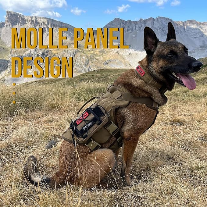 OneTigris No Pull Tactical Dog Harness for Medium Dogs, Aire Mesh Dog Vest Harness, Breathable Military Dog Molle Vests with Handles, Service Dogs Vest for Walking Hiking Training (L, Brown)