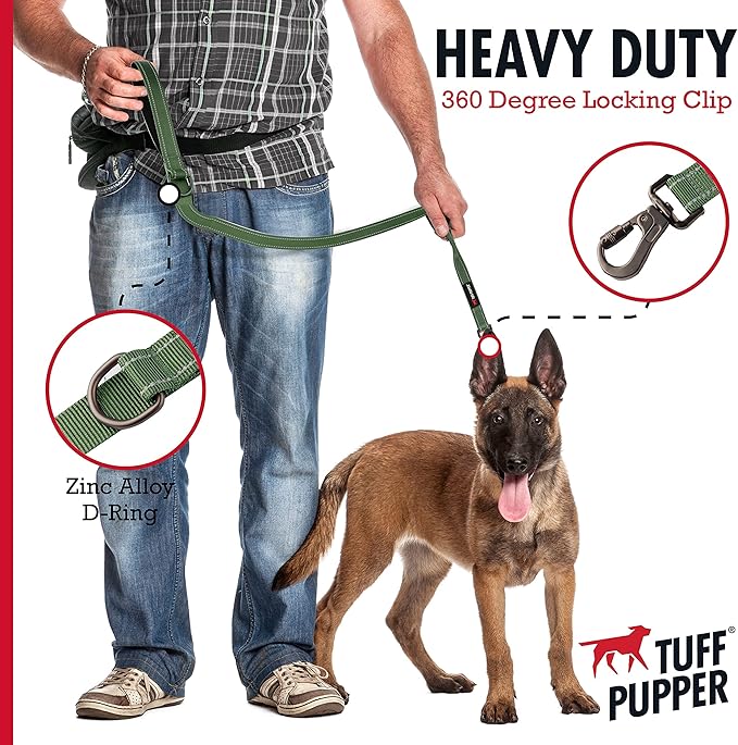 Tuff Pupper Heavy Duty Double Handle Leash with Twist Lock Carabiner Clip | Safety Lock for Strong Dogs | Reflective for Night Walks | 6ft for Medium & Large Dogs