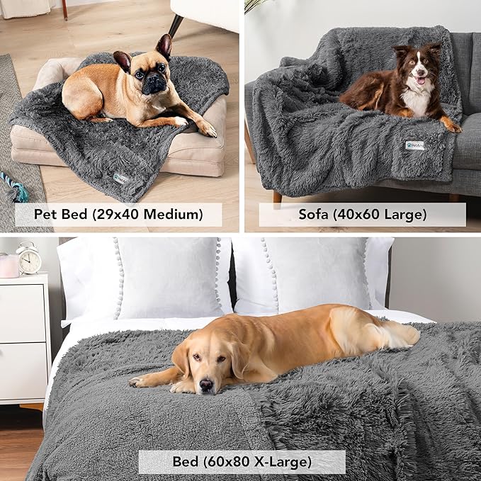 PetAmi Waterproof Dog Blanket for Medium Large Dogs, Calming Fleece Cat Blanket, Couch Protector Washable Sherpa Faux Fur Pet Throw for Puppy, Soft Reversible Leakproof 40x60 Gray