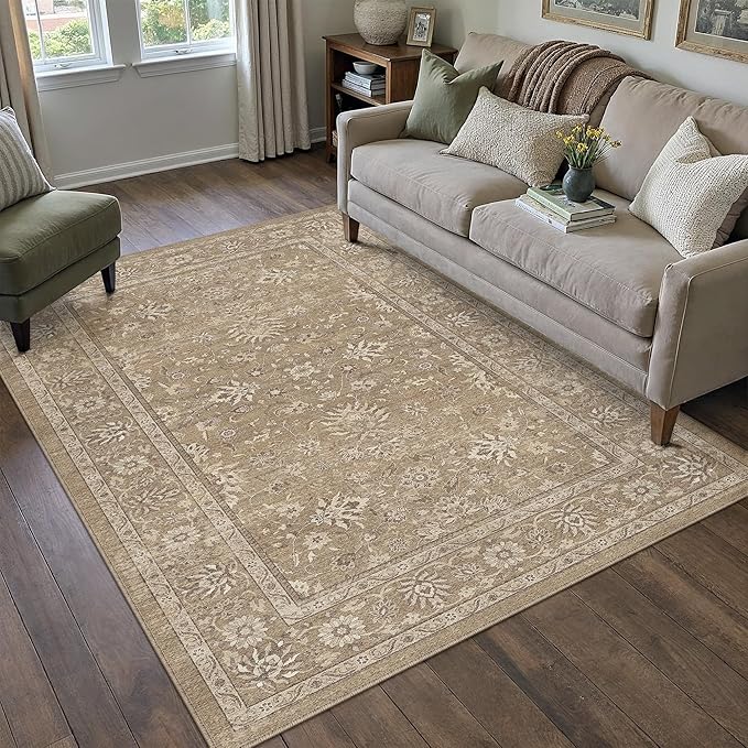3x5 Area Rug Brown Washable Entryway Vintage Carpet Office Small Non Slip Stain Soft Resistant Low Pile Thin Boho Accent Indoor Throw Rug for Laundry Kitchen Bathroom Entrance Bedroom