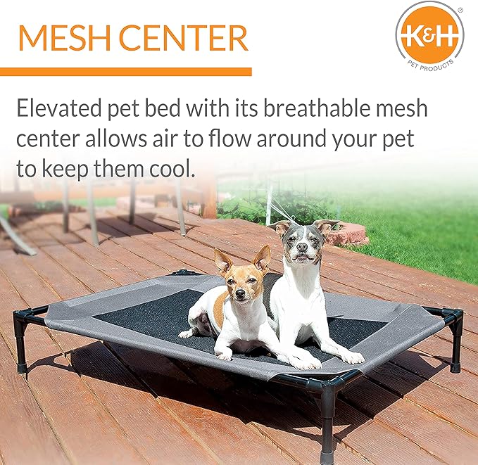K&H Pet Products Outdoor Elevated Dog Cot, Breathable Cooling Elevated Cot Hammock Pet Bed for Medium Dogs, Washable Mesh Cover, Raised Metal Frame, Collapsible, Portable - Medium 32 X 25in Gray