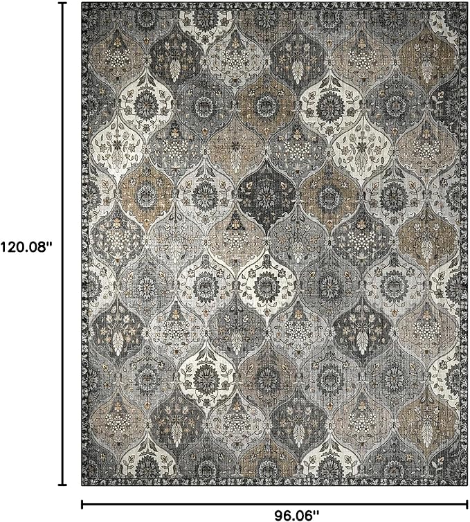 Lahome Moroccan 8x10 Area Rugs for Living Room, Washable Rugs 8x10 Ultra-Thin Oriental Non-Slip Non Shedding Accent Carpet for Bedroom Dining Room Office Nursery, Grey