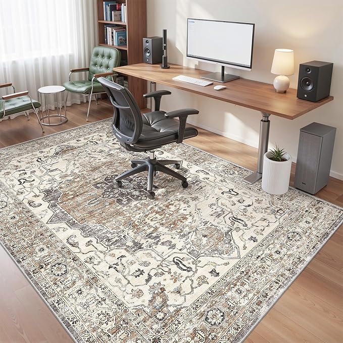 6x9 Area Rugs for Living Room,Super Soft Ultra-Thin Stain Resistant Machine Washable Rugs for Bedroom,Non-Slip Backing Large Area Rug(Brown/Grey,6'x9')