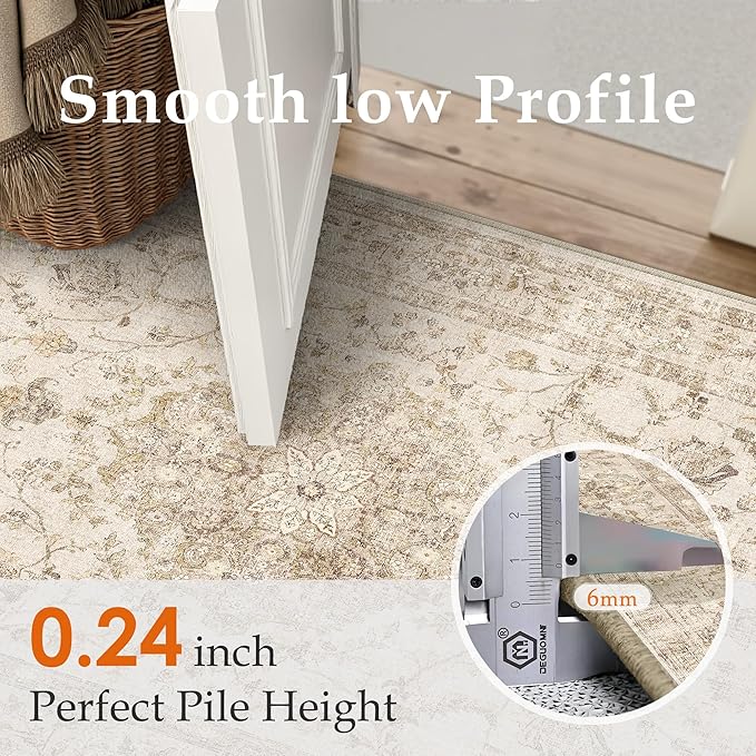 2x3 Beige Area Rug Washable Entryway Vintage Carpet Door Mat Distressed Small Non Slip Low Pile Thin Kitchen Bathroom Medallion Accent Throw Rug Entrance Bedroom Office Living Room