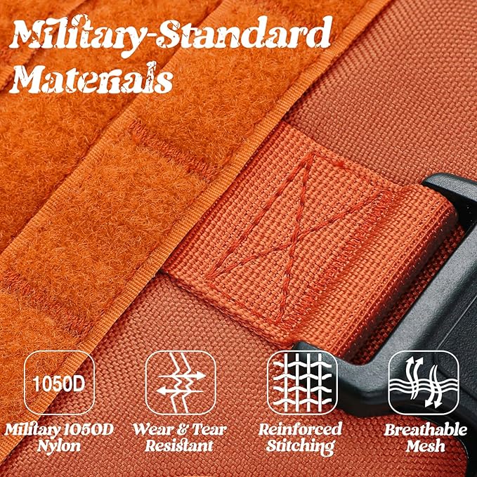rabbitgoo Tactical Dog Harness for Large, Heavy Duty Pet Harness with Handle, No-Pull Service Vest Large Breed, Adjustable Military Dog Vest for Training Hunting Walking, Orange, L