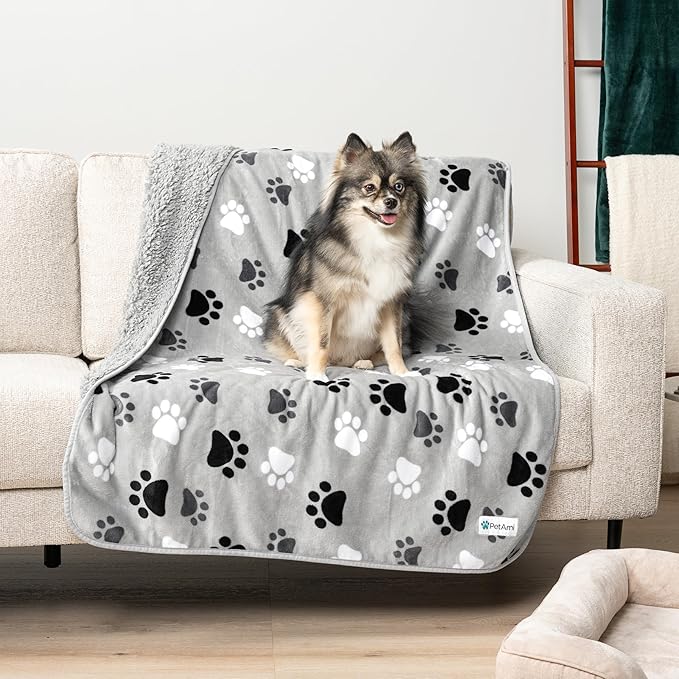 PetAmi Waterproof Dog Blanket for Medium & Large Dogs, Reversible Pee Proof for Puppy & Cat, Soft Washable Dog Crate Cover, 60x80 Gray