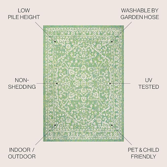 JONATHAN Y Boho Medallion Indoor Outdoor Area Rug 9X12 Cream/Green, Malta Textured Weave for Backyard, Patio, Porch, Easy-Cleaning, High Traffic, Pet-Friendly, Non-Shedding (SMB104F-9)