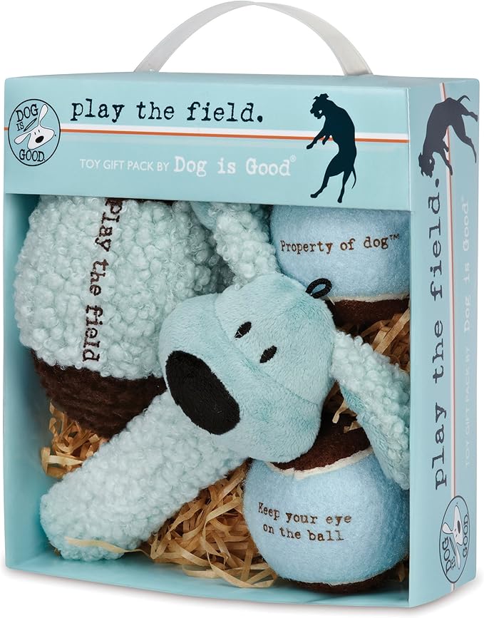 Dog is Good 4-Piece Dog Toy Gift Box – Play The Field Plush Toys Great for Games of Fetch to Exercise Your Dog