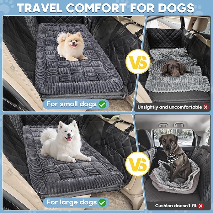 Dog Car Bed Mat, Non-Slip Backseat Extender Pet Blanket, Plaid Dog Bed for Trucks, Sedans & Large SUVs, Chew-Resistant Travel Pad for Dogs, Easy Clean & Scratch-Proof & Comfort竊?6"x28.7" Gray
