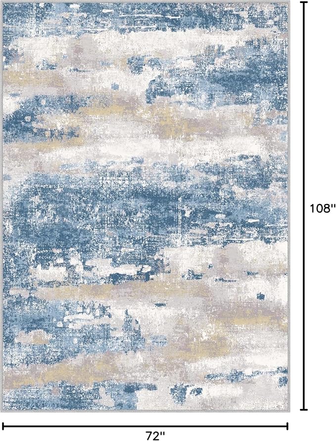 Area Rugs 6x9 for Living Room Bedroom, Modern Abstract Machine Washable Soft Blue Rug, Floor Carpet with Non Slip Backing for Dining Room