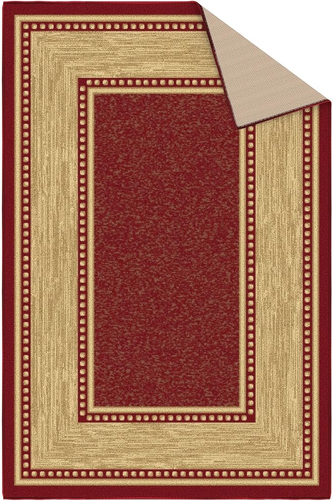 Ottomanson 3'3" x 4'7" Rugs for Living Room Border Area Rug for Bedroom - Non Slip Durable Large Floor Carpet for High Traffic Areas - Indoor Rug for Dining Room Kitchen Kids Playroom, Red