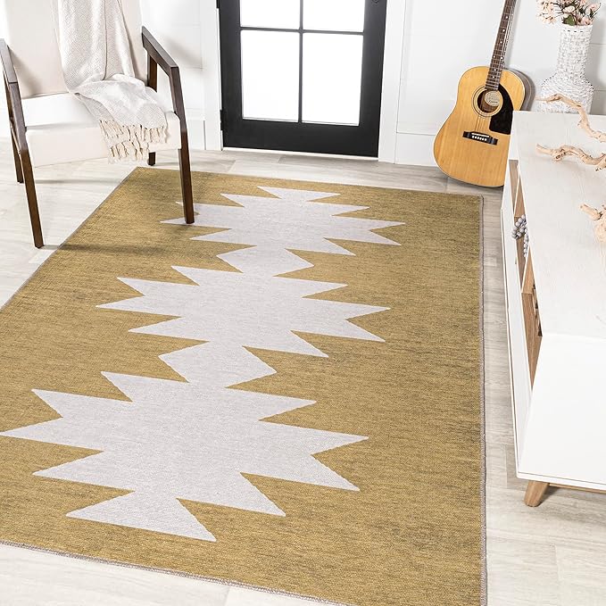 JONATHAN Y Machine Washable Moss/Cream Indoor Area Rug 8X10 ft, Chayton Minimalist Geometric for Living Room, Bedroom, Kitchen, Office, Easy-Cleaning, Pet-Friendly, Non-Shedding WSH110B-8