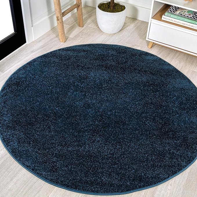 JONATHAN Y Haze Solid Low-Pile Navy 8' Round Indoor Area Rug, Coastal,Bohemian,Minimalist,Classic, Easy-Cleaning for Living Room,Bedroom,Kitchen,Pet Friendly,Non-Shedding (SEU100C-8R)