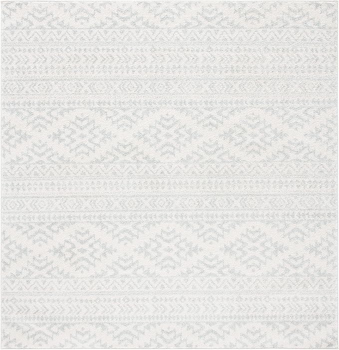 SAFAVIEH Tulum Collection Area Rug - 5' Square, Ivory & Light Grey, Moroccan Boho Tribal Design, Non-Shedding & Easy to Clean, Ideal for Living Room, Bedroom, Dining Space (TUL272G)