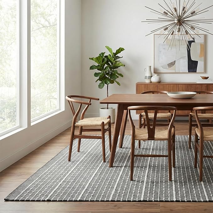 Fab Habitat Machine Washable Area Rug - Hand Woven, Stain Resistant, Pet Friendly - Premium Recycled Polyester Yarn - Stripes - Kitchen, Bathroom - Portland - Charcoal & White - 2 x 3 ft