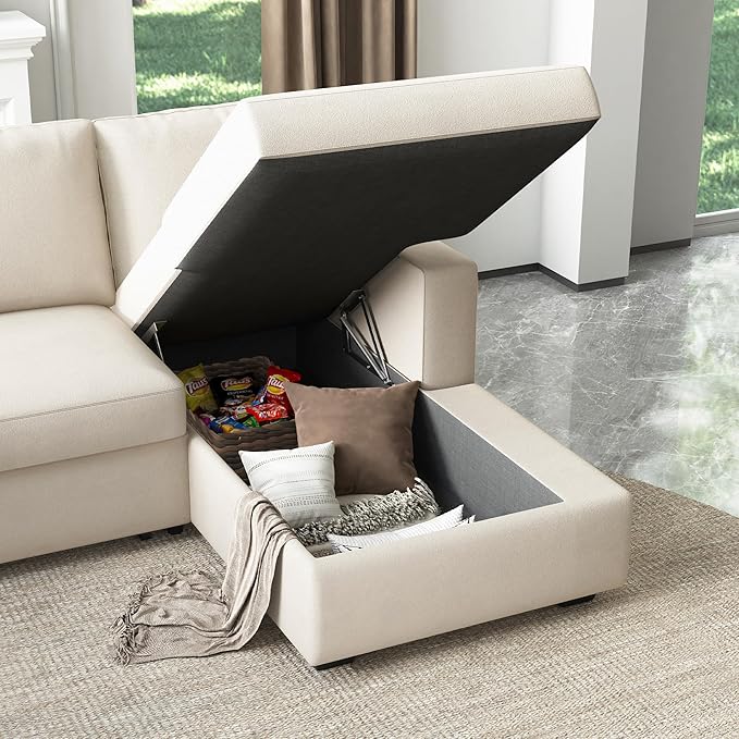 HONBAY Sectional Couch with Pull Out Bed, Sectional Sleeper Sofa with Storage, U Shape Couches for Living Room, Velvet Beige