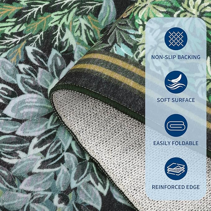 GarveeHome Forest Rugs 6x9, Blue Green Washable Area Rug for Living Room, Botanical Low Pile Non Slip Stain Resistance Woodland Area Rug for Farmhouse, Bedroom, Dining Room