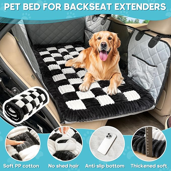 Dog Car Bed Mat, Non-Slip Backseat Extender Pet Blanket, Plaid Dog Bed for Trucks, Sedans & Large SUVs, Chew-Resistant Travel Pad for Dogs, Easy Clean & Scratch-Proof & Comfort (56"x28.7")