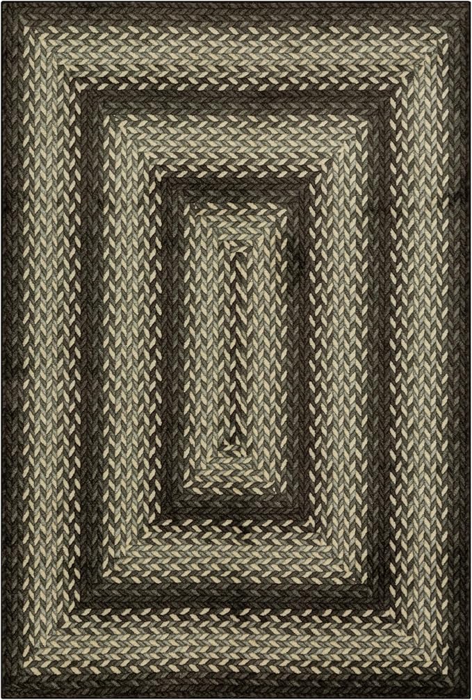 Maples Rugs Marion Bohemian Braided-Style Print Area Rug ??Made in USA ??Low Pile, Non-Slip, Pet-Friendly Indoor Rug for Bedroom, Living Room & Office, 5' x 7', Black