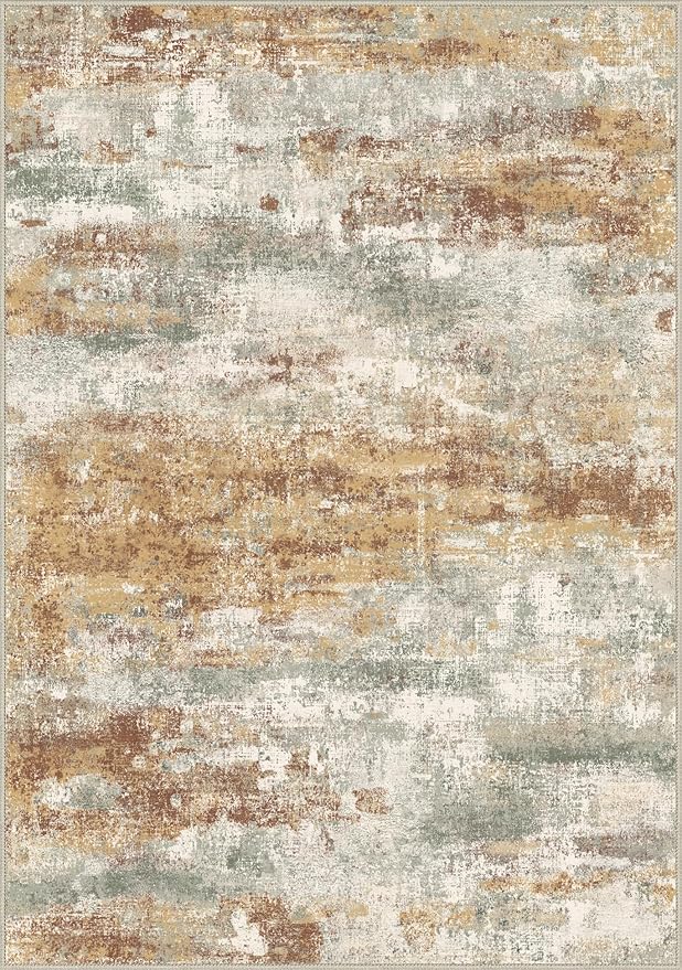Area Rugs 10x14 for Living Room Bedroom, Modern Abstract Machine Washable Rug, Large Soft Low Pile Floor Cover with Non Slip Backing for Dining Room, Orange Green