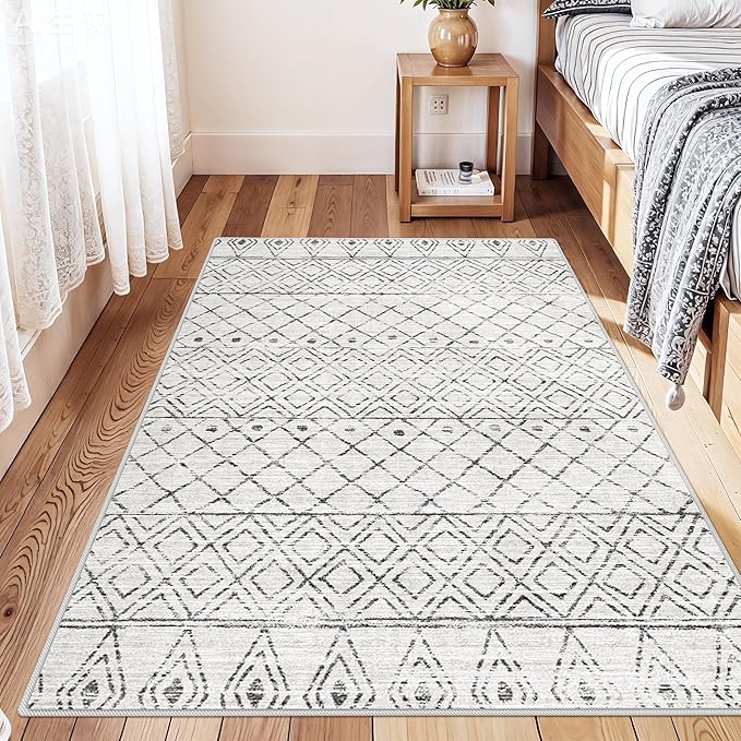 Washable Area Rug 3x4: Living Room Rugs Moroccan Non Slip for Bedroom Dining Room Entryway - Soft Stain Resistant Easy Clean Mat for Family with Pets 3x4 Geo Grey