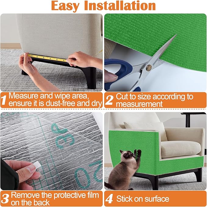 Cat Scratch Furniture Protector - 158" x 15.8" Trimmable Self-Adhesive Cats Claws Scratch Pads, DIY Cat Climbing Couch Protector for Scratch Post Cat Tree Replacement Indoor (Green)