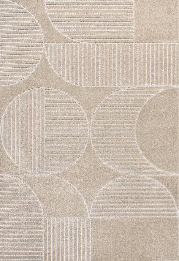 JONATHAN Y Nordby High-Low Arch Striped Indoor/Outdoor Area Rug, 4x6, Beige/Cream, for Patio, Backyard, Living Room, Bedroom, Office, Hose-Washable (SCN104E-4)