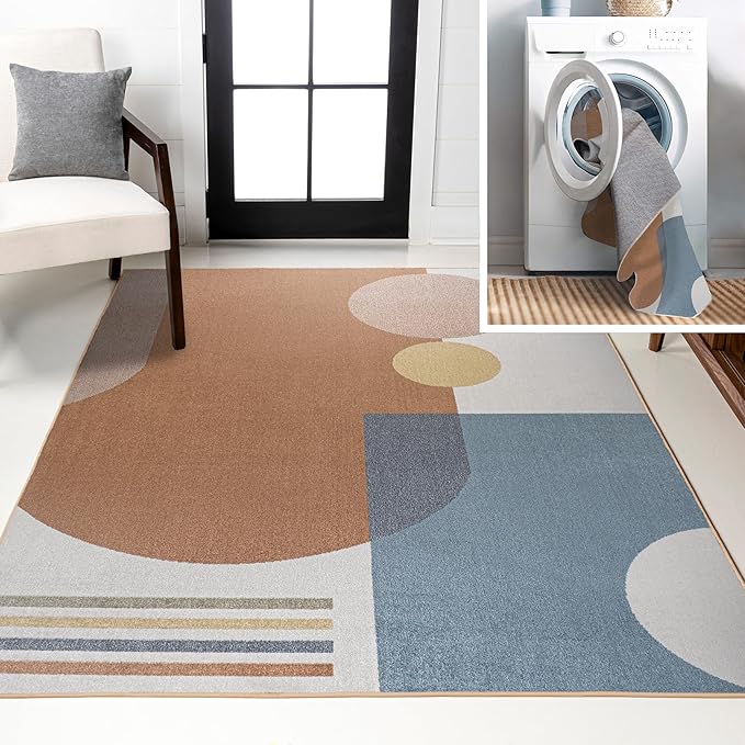 JONATHAN Y Machine Washable Cream/Multi Indoor Area Rug 5X8 ft, Slinger Modern Contemporary Collage for Living Room, Bedroom, Kitchen, Office, Easy-Cleaning, Pet-Friendly, Non-Shedding WSH306A-5