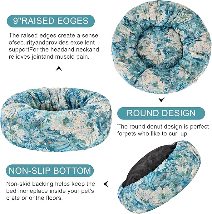 Dog Calming Beds for Small Medium Large Dogs - Round Donut Washable Puppy Dog Bed, Anti-Slip Faux Fur Fluffy Donut Cuddle Anxiety Cat Pet Bed (28" Flower)