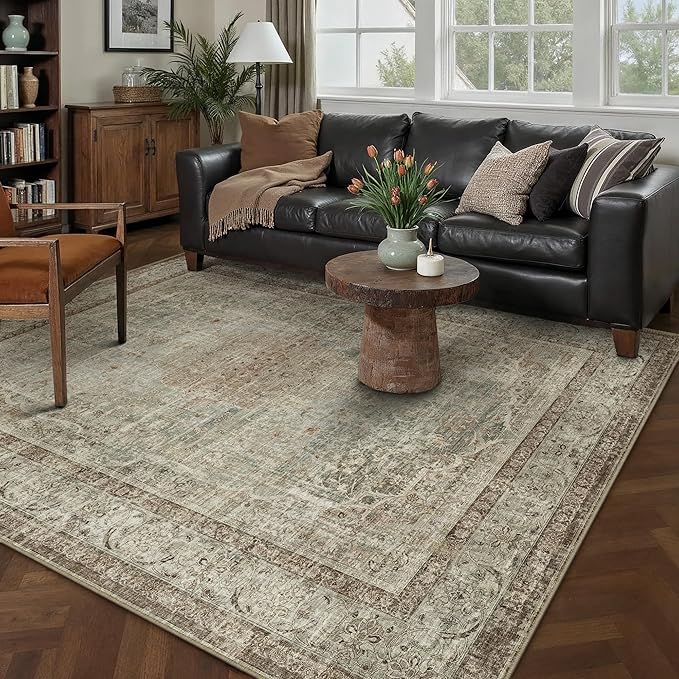 Sage Area Rug 5x7 for Living Room Washable Vintage Carpet Low Pile Non Slip Distressed Soft Traditional Retro Oriental Large Accent Throw Rug Office Kitchen Bedroom Dining Room