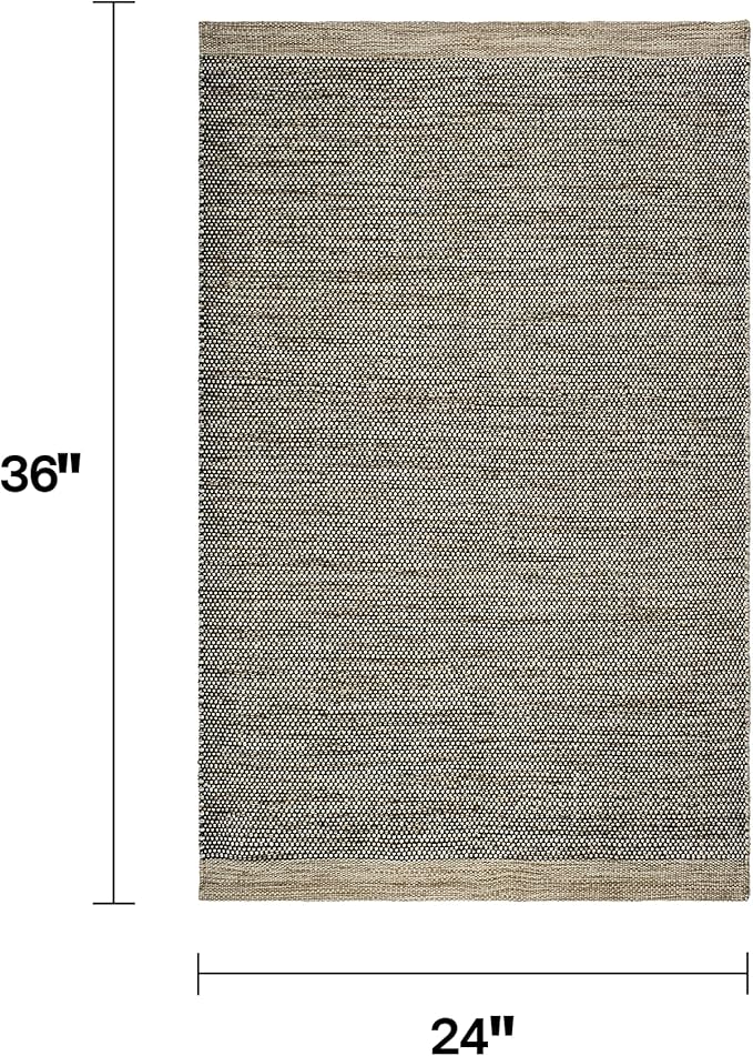 Fab Habitat Machine Washable Area Rug - Hand Woven, Stain Resistant, Pet Friendly - Premium Recycled Polyester Yarn - Solid - Kitchen, Bathroom - Kingscote - Black & Beige - 2 x 3 ft