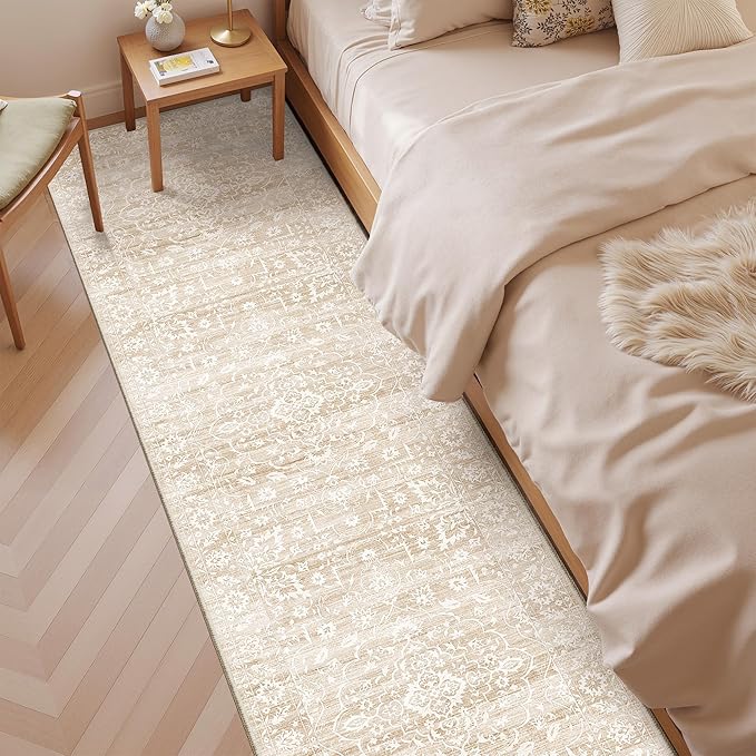 Washable 2.5'x8' Runner Rugs for Hallway, Kitchen Runner Rugs with Rubber Backing Vintage Non-Slip Soft 2'6"x8' Carpet Runner for Entryway Laundry Bedroom Farmhouse Beige