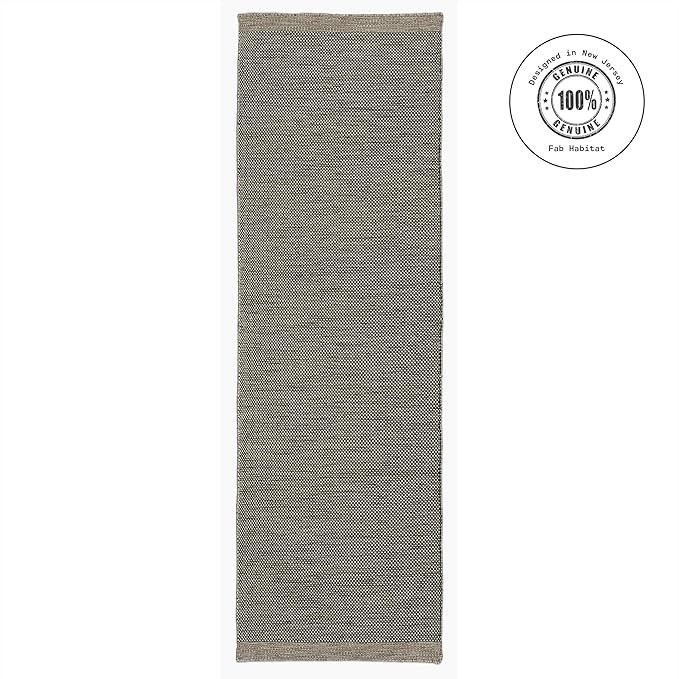 Fab Habitat Machine Washable Area Rug - Hand Woven, Stain Resistant, Pet Friendly - Premium Recycled Polyester Yarn - Solid - Kitchen, Hallway - Kingscote - Black & Beige - 2.5 x 8 ft Runner