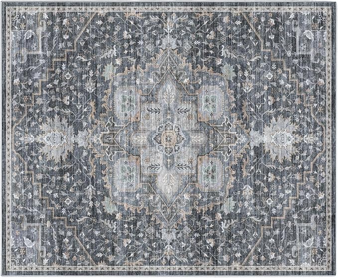 AMADA HOMEFURNISHING 5x7 Area Rugs, Washable Living Room Rug Low-Profile with Non-Slip Backing & Durable Edge Binding, Vintage 5x7 Rugs for Living Room, Bedroom, Dinning Room
